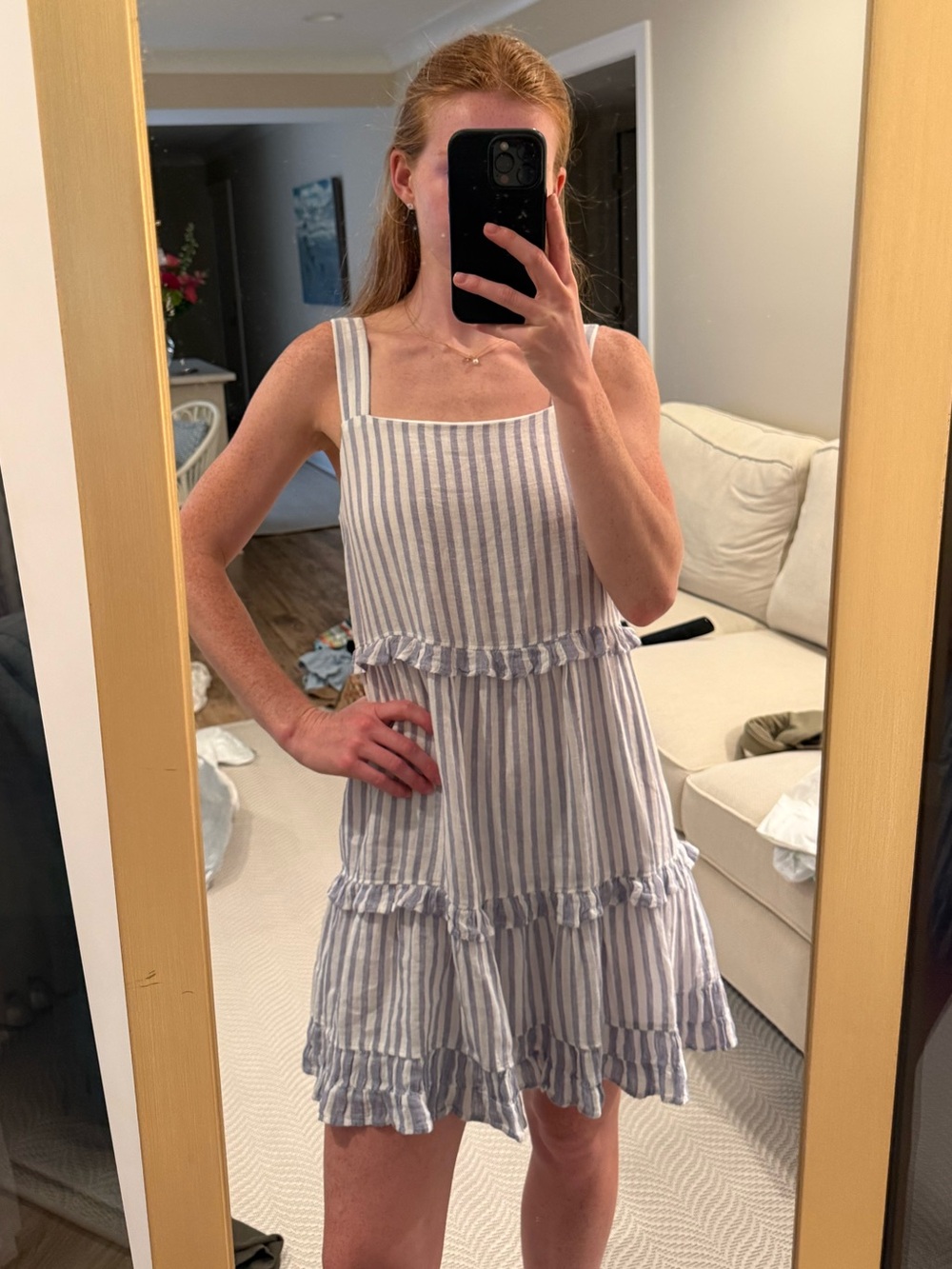Rails White and Light Blue Striped Ruffle Sundress
